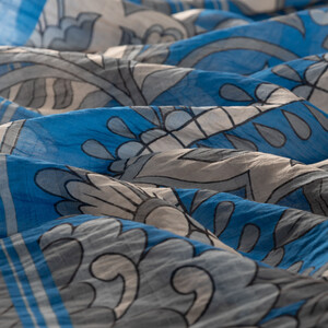 Petrol Blue Royal Ivy Pattern Tencel Scarf - Thumbnail