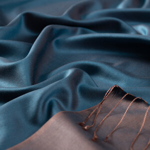 Petrol Coopper Reversible Silk Scarf - Thumbnail