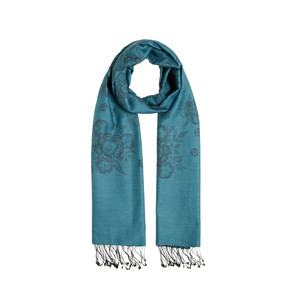 ipekevi - Petrol Cross Stich Floral Cotton Silk Scarf (1)