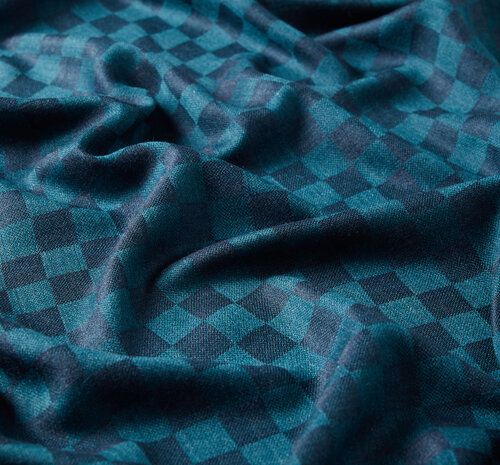 Petrol Green Checkered Wool Silk Scarf