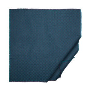 Petrol Green Checkered Wool Silk Scarf - Thumbnail