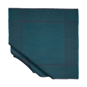 Petrol Green Floral Print Wool Silk Scarf - Thumbnail