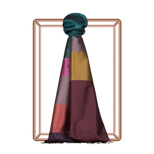 Petrol Green Kushak Striped Silk Scarf - Thumbnail