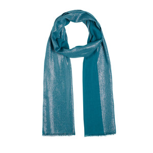 Petrol Green Lurex Cotton Silk Scarf - Thumbnail