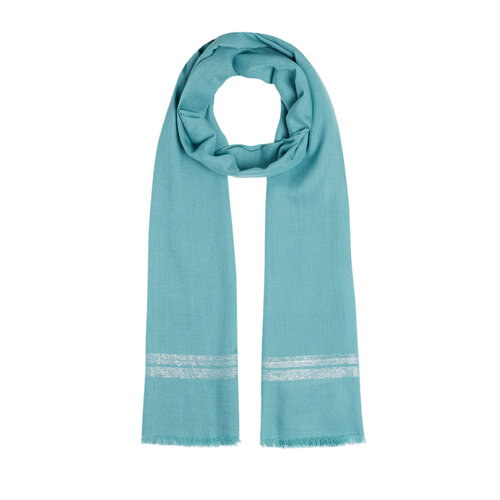 Petrol Green Lurex Striped Cotton Silk Scarf