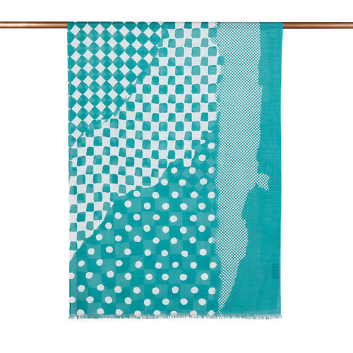 Petrol Green Mixed Geometric Print Scarf