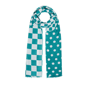 Petrol Green Mixed Geometric Print Scarf - Thumbnail