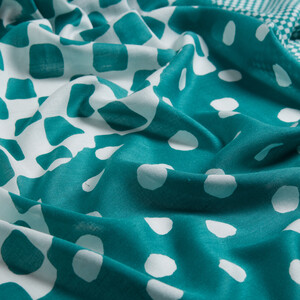 Petrol Green Mixed Geometric Print Scarf - Thumbnail