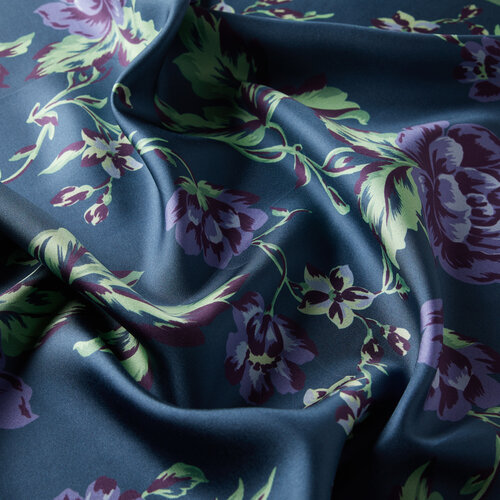 Petrol Green Queen of the Night Panel Pattern Twill Silk Scarf