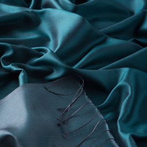 Petrol Green Reversible Silk Scarf - Thumbnail