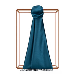 Petrol Green Reversible Silk Scarf - Thumbnail
