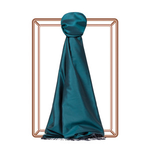 Petrol Green Reversible Silk Scarf - Thumbnail