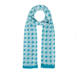 Petrol Green Stylized Houndstooth Patterned Scarf - Thumbnail