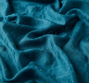 ipekevi - Petrol Houndstooth Patterned Wool Silk Scarf (1)