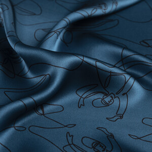 Petrol Mavisi Rumi Saten İpek Mendil - Thumbnail