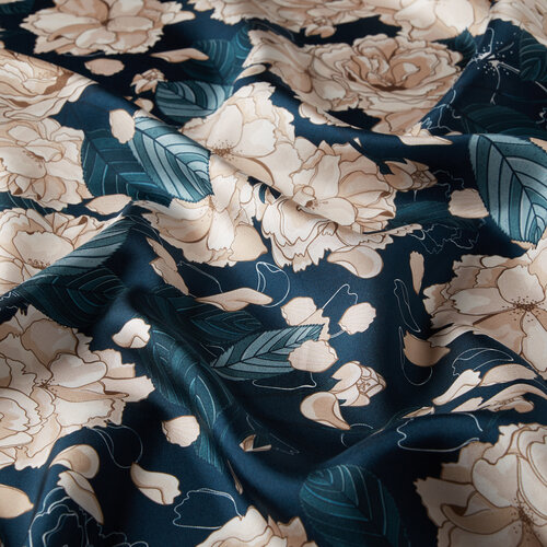 Petrol Sakura Print Silk Twill Scarf