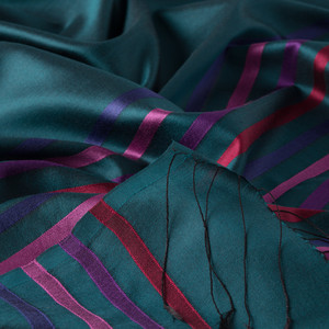 Petrol Thin Striped Silk Scarf - Thumbnail