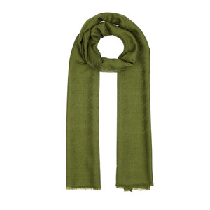 Pine Green Houndstooth Patterned Wool Silk Scarf - Thumbnail