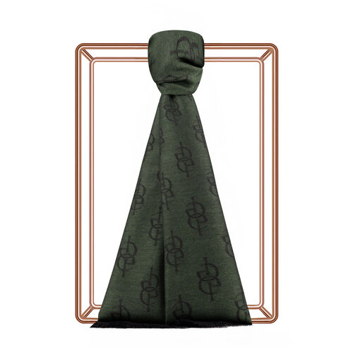 Pine Green IE Monogram Wool Silk Scarf