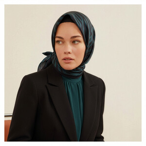 Pine Green Macro Zebra Print Silk Twill Scarf - Thumbnail