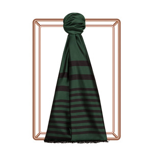 Pine Green Meridian Striped Silk Scarf - Thumbnail