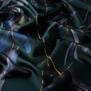 Pine Green Notes of Nature Print Silk Twill Scarf - Thumbnail