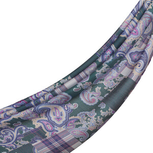 Pine Green Patchwork Print Tencel Scarf - Thumbnail