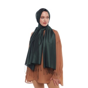 Pine Green Plain Silk Scarf - Thumbnail