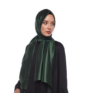 Pine Green Reversible Silk Scarf - Thumbnail