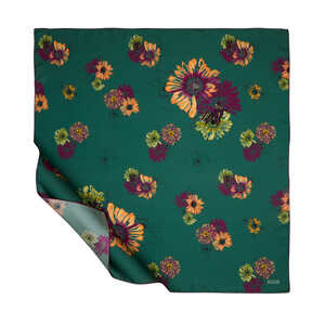 Pine Green Single Bloom Twill Silk Scarf - Thumbnail