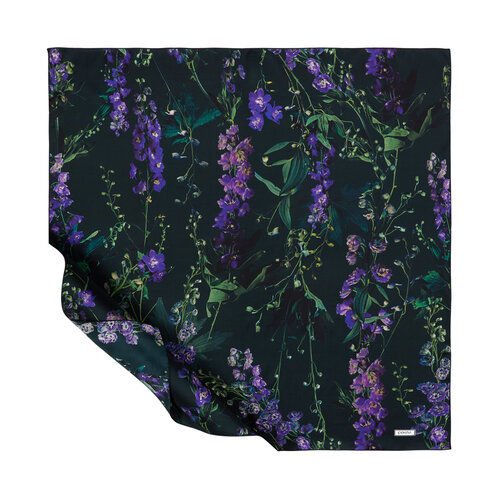 Pine Green Wild Violet Print Silk Twill Scarf