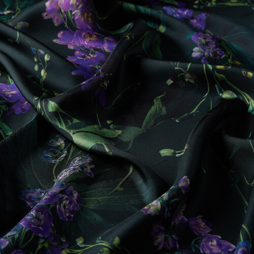 Pine Green Wild Violet Print Silk Twill Scarf
