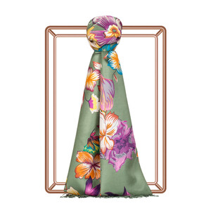 Pine Scent Desert Rose Print Silk Scarf - Thumbnail