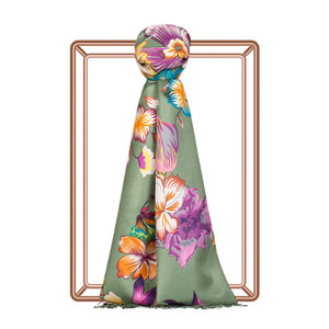 Pine Scent Desert Rose Print Silk Scarf - Thumbnail