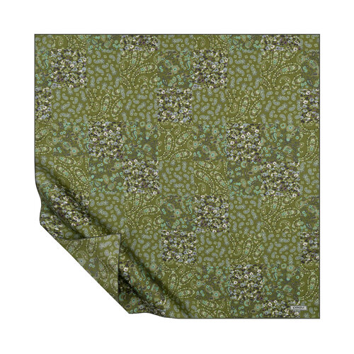 Pine Scent Patched Print Twill Silk Scarf