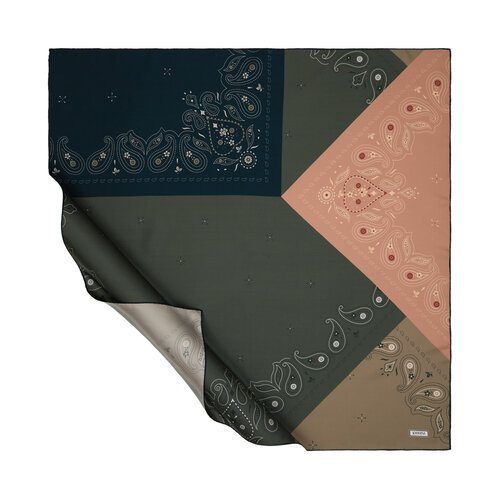 Pine Scent Patchwork Patterned Twill Silk Scarf