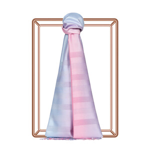 Pink Baby Blue Mono Striped Gradient Silk Scarf - Thumbnail