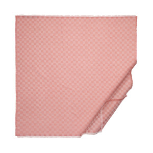 Pink Checkered Wool Silk Scarf - Thumbnail