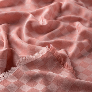 Pink Checkered Wool Silk Scarf - Thumbnail