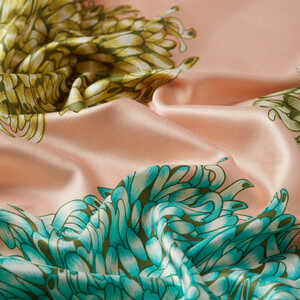 Pink Dahlia Print Silk Shawl - Thumbnail