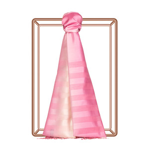 Pink Peach Mono Striped Gradient Silk Scarf - Thumbnail