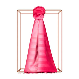 Pink Pomegranate Mono Striped Gradient Silk Scarf - Thumbnail