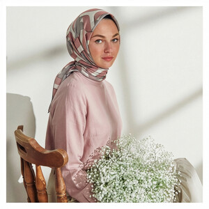 Pink Ribbon Print Silk Twill Scarf - Thumbnail