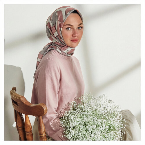 Pink Ribbon Print Silk Twill Scarf