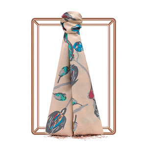 Pink Rose Print Silk Scarf - Thumbnail
