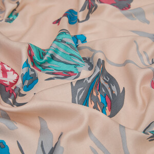 Pink Rose Print Silk Scarf - Thumbnail