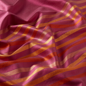 Pink Thin Striped Silk Scarf - Thumbnail