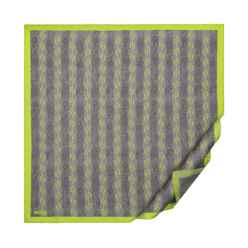 Pistachio Green Grey Monogram Print Tencel Scarf 