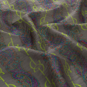 ipekevi - Pistachio Green Grey Monogram Print Tencel Scarf (1)
