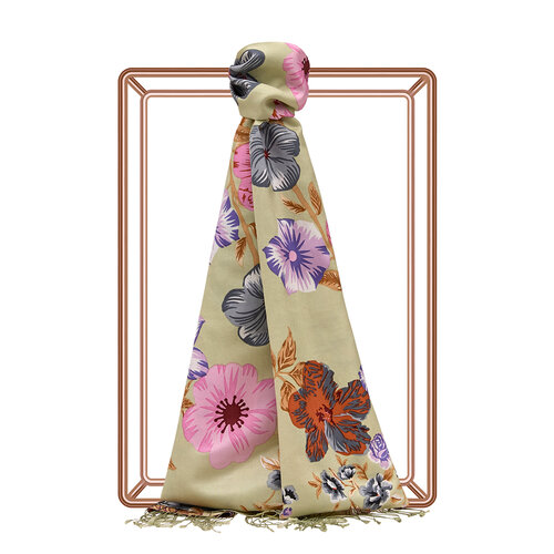 Pistachio Green Petunia Print Silk Scarf